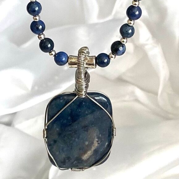 ADY# Striking Dumortierite & Silver 24” Necklace - Picture 6 of 9